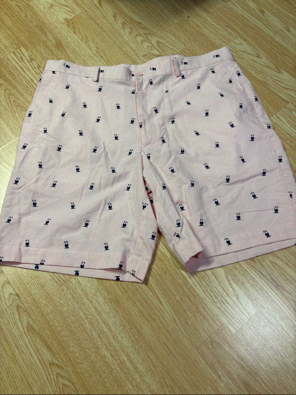 Savane Pink Cotton Shorts with Navy bird Motif size 38 with pockets